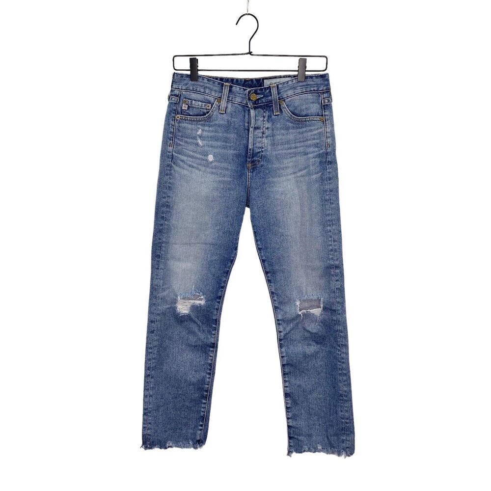 Adriano Goldschmied Jeans Sz 25 Blue Distressed Raw Hem Button Fly 26" Inseam